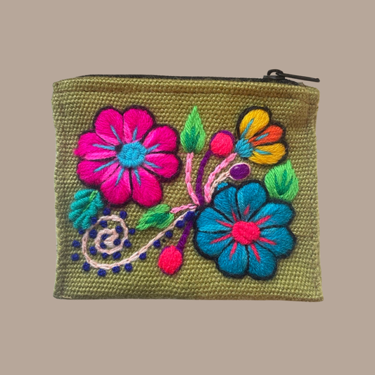 Embroidered Purse - Olive
