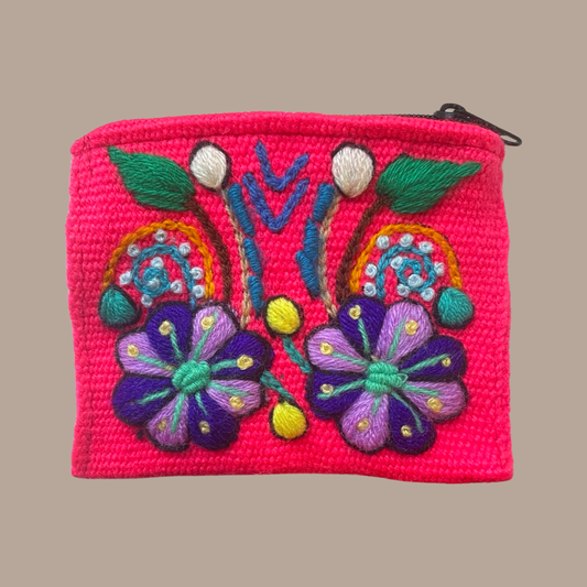 Embroidered Purse - Hot Pink