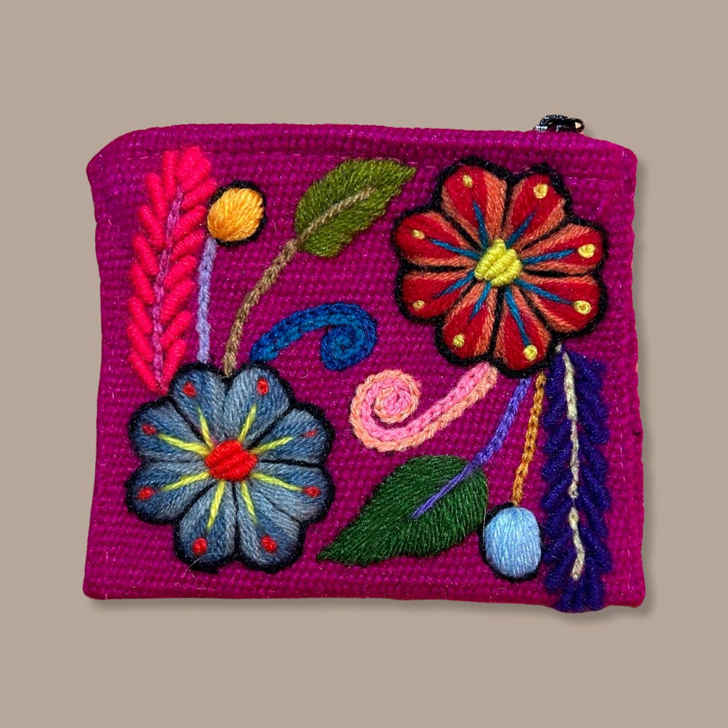 Embroidered Purse - Magenta