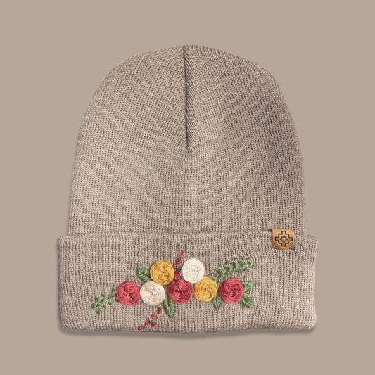 Embroidered Wool Beanie - Taupe