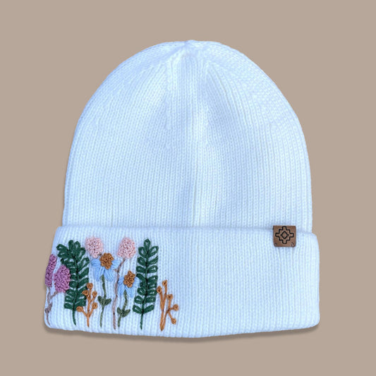 Embroidered Wool Beanie - Ivory