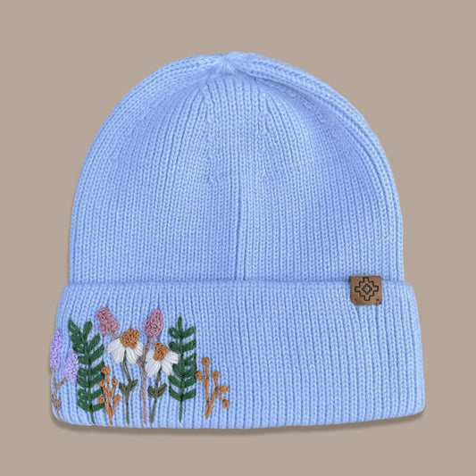 Embroidered Wool Beanie - Light Blue