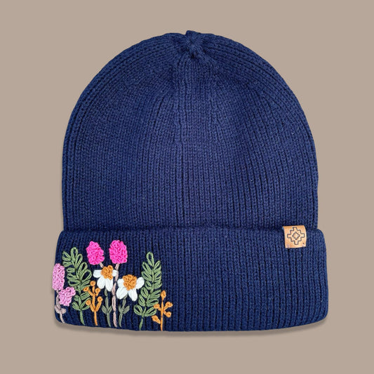 Embroidered Wool Beanie - Navy