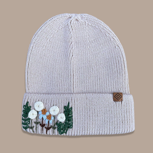 Embroidered Wool Beanie - Beige