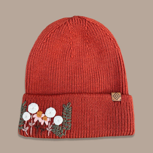 Embroidered Wool Beanie - Terracotta